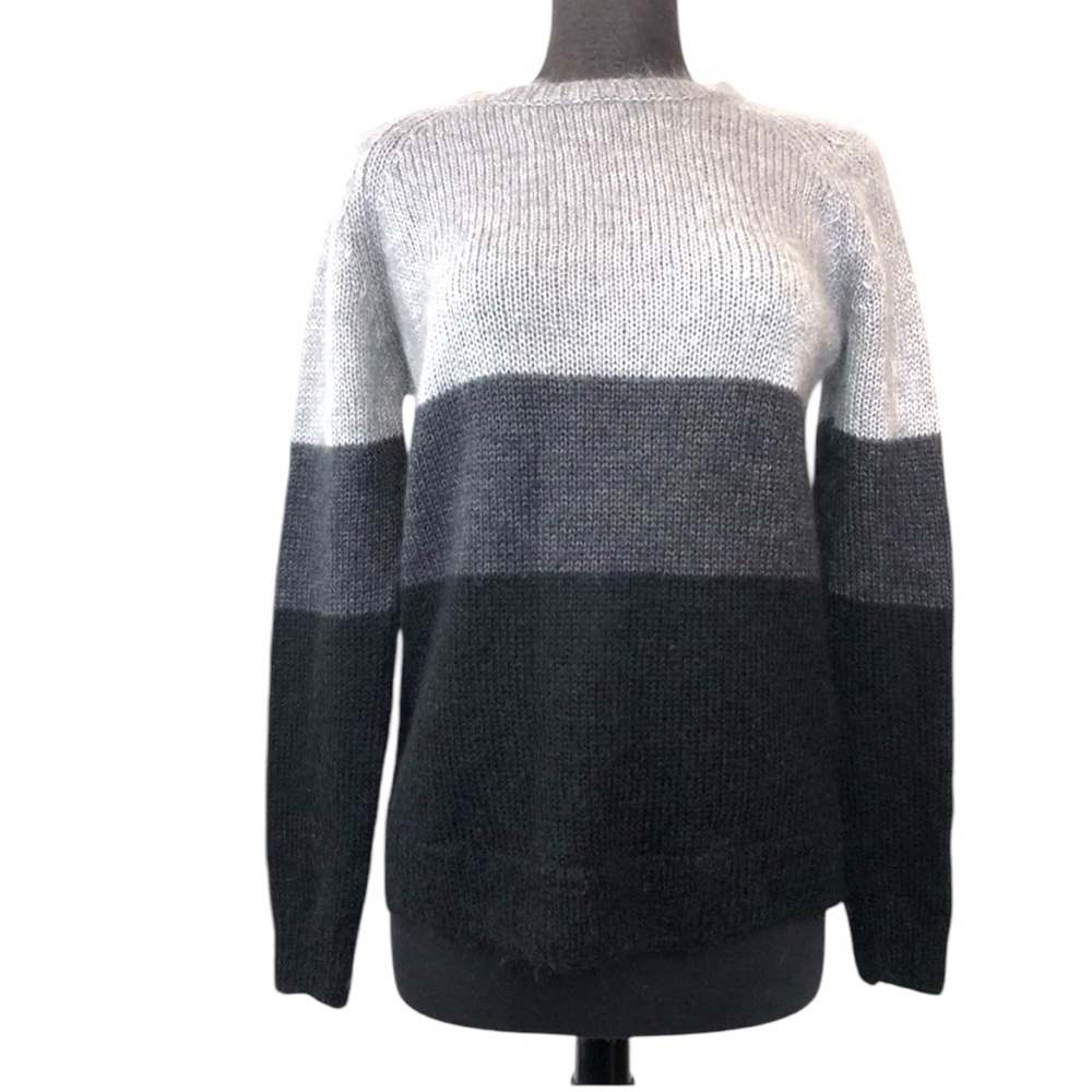 Magaschoni Crewneck Mohair Wool Block Sweater SZ S Monochrome Mood: Trio-Toned